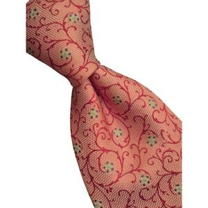 Faberge Silk Tie Mens Salmon Orange Floral Vine Handmade USA Luxury Necktie